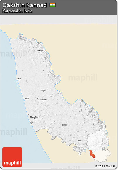 Classic Style 3D Map of Dakshin Kannad, single color outside