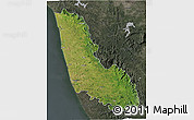 Satellite 3D Map of Dakshin Kannad, darken, semi-desaturated