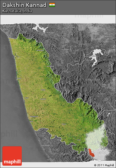 Satellite 3D Map of Dakshin Kannad, desaturated