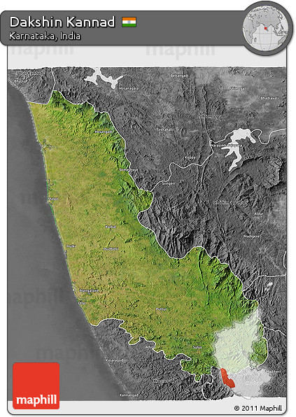 Satellite 3D Map of Dakshin Kannad, desaturated