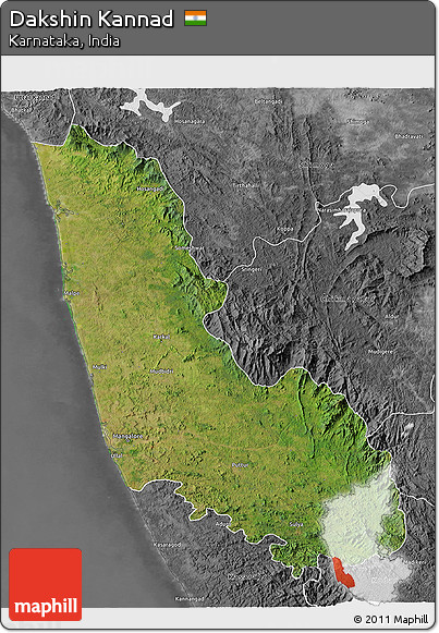 Satellite 3D Map of Dakshin Kannad, desaturated