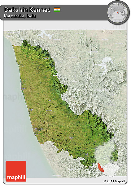Satellite 3D Map of Dakshin Kannad, lighten