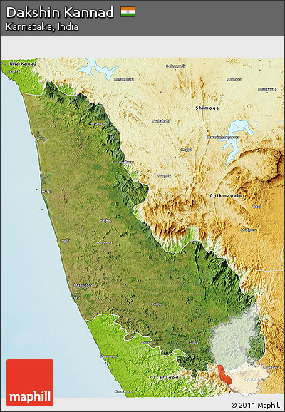 Satellite 3D Map of Dakshin Kannad, physical outside