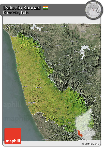 Satellite 3D Map of Dakshin Kannad, semi-desaturated