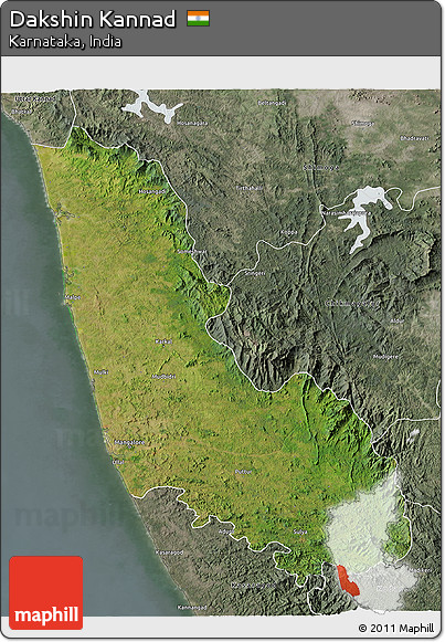 Satellite 3D Map of Dakshin Kannad, semi-desaturated