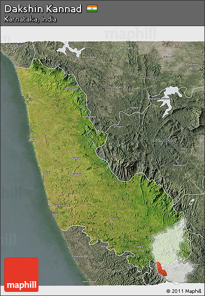 Satellite 3D Map of Dakshin Kannad, semi-desaturated