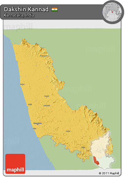 Savanna Style 3D Map of Dakshin Kannad, single color outside