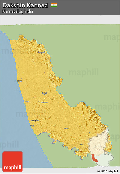 Savanna Style 3D Map of Dakshin Kannad, single color outside