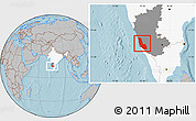 Gray Location Map of Dakshin Kannad, highlighted country, highlighted parent region, hill shading