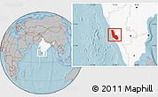 Gray Location Map of Dakshin Kannad, highlighted country, hill shading