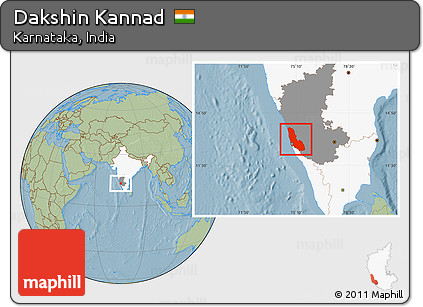 Savanna Style Location Map of Dakshin Kannad, highlighted country, highlighted parent region, hill shading