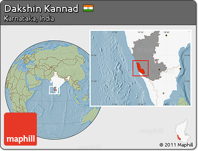Savanna Style Location Map of Dakshin Kannad, highlighted country, highlighted parent region, hill shading