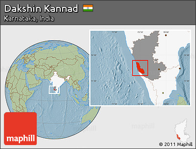 Savanna Style Location Map of Dakshin Kannad, highlighted country, highlighted parent region, hill shading
