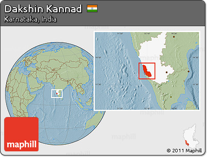 Savanna Style Location Map of Dakshin Kannad, highlighted parent region, hill shading