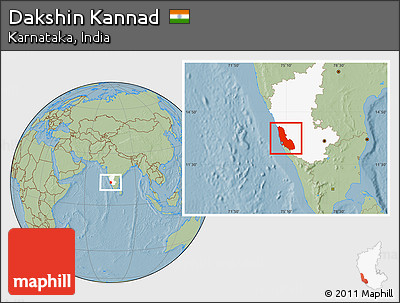 Savanna Style Location Map of Dakshin Kannad, highlighted parent region, hill shading