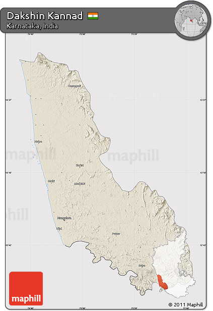 Shaded Relief Map of Dakshin Kannad, cropped outside