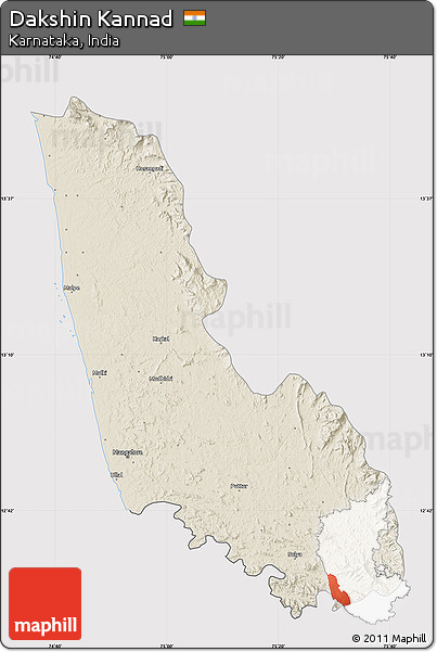 Shaded Relief Map of Dakshin Kannad, cropped outside