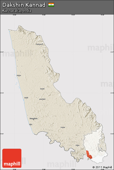 Shaded Relief Map of Dakshin Kannad, cropped outside