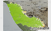 Physical Panoramic Map of Dakshin Kannad, darken, semi-desaturated