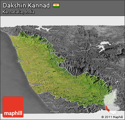 Satellite Panoramic Map of Dakshin Kannad, desaturated