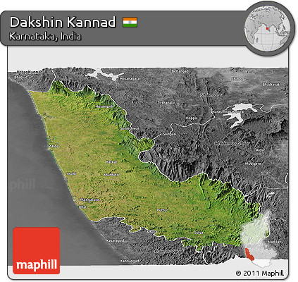Satellite Panoramic Map of Dakshin Kannad, desaturated