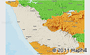 Shaded Relief Panoramic Map of Dakshin Kannad, political outside