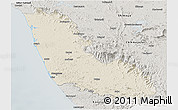 Shaded Relief Panoramic Map of Dakshin Kannad, semi-desaturated