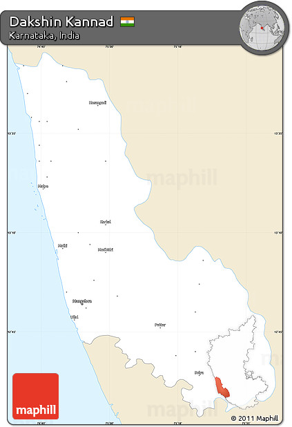 Classic Style Simple Map of Dakshin Kannad, single color outside