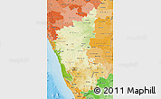 Physical Map of Karnataka, political shades outside