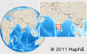 Shaded Relief Location Map of Mysore, highlighted parent region, within the entire country