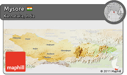 Physical Panoramic Map of Mysore, lighten