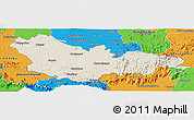 Shaded Relief Panoramic Map of Mysore, political outside