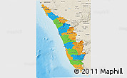 Political 3D Map of Kerala, shaded relief outside