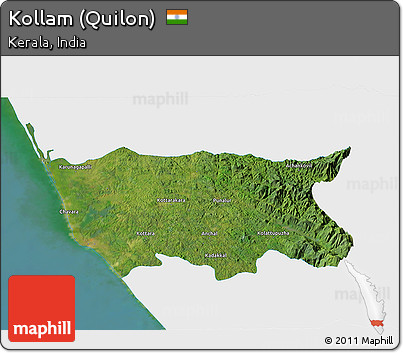 Satellite 3D Map of Kollam (Quilon), single color outside