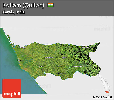 Satellite 3D Map of Kollam (Quilon), single color outside