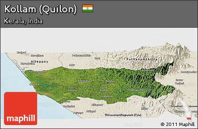 Satellite Panoramic Map of Kollam (Quilon), shaded relief outside