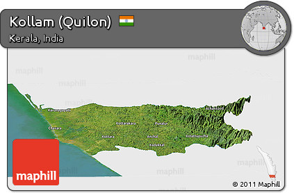 Satellite Panoramic Map of Kollam (Quilon), single color outside