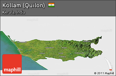 Satellite Panoramic Map of Kollam (Quilon), single color outside