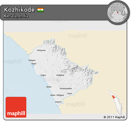 Classic Style 3D Map of Kozhikode, single color outside