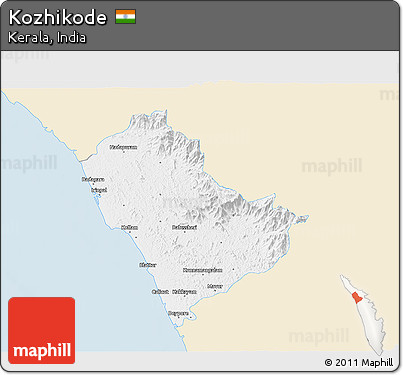 Classic Style 3D Map of Kozhikode, single color outside