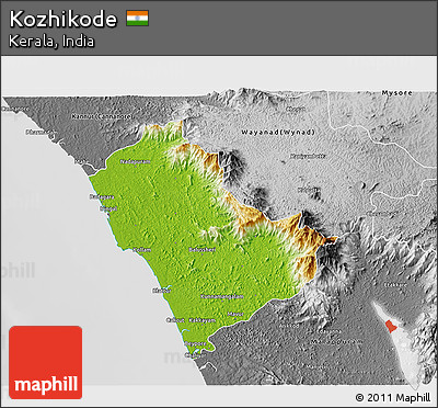 Physical 3D Map of Kozhikode, desaturated
