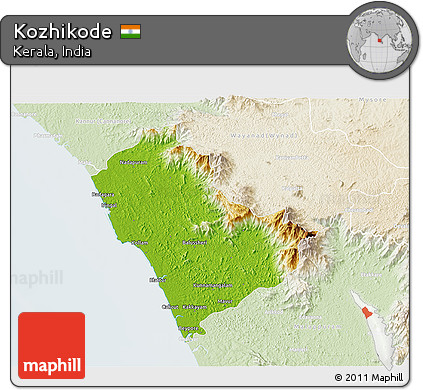 Physical 3D Map of Kozhikode, lighten