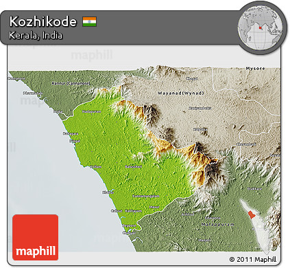 Physical 3D Map of Kozhikode, semi-desaturated