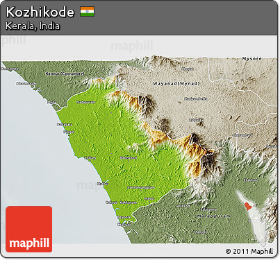 Physical 3D Map of Kozhikode, semi-desaturated