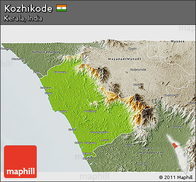 Physical 3D Map of Kozhikode, semi-desaturated