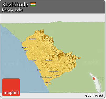 Savanna Style 3D Map of Kozhikode, single color outside