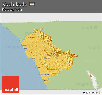 Savanna Style 3D Map of Kozhikode, single color outside