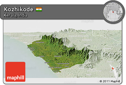 Satellite Panoramic Map of Kozhikode, lighten