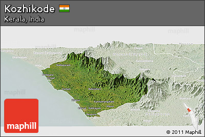 Satellite Panoramic Map of Kozhikode, lighten