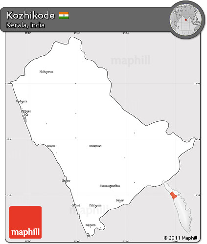 Silver Style Simple Map of Kozhikode, cropped outside